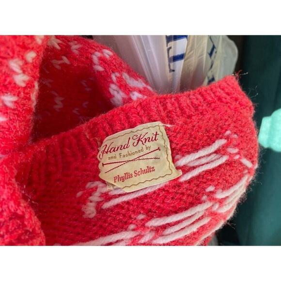 Vintage Cozy Cardigan Hand Made Neon Pink Fair Isle Heavy S/M - Picture 13 of 14